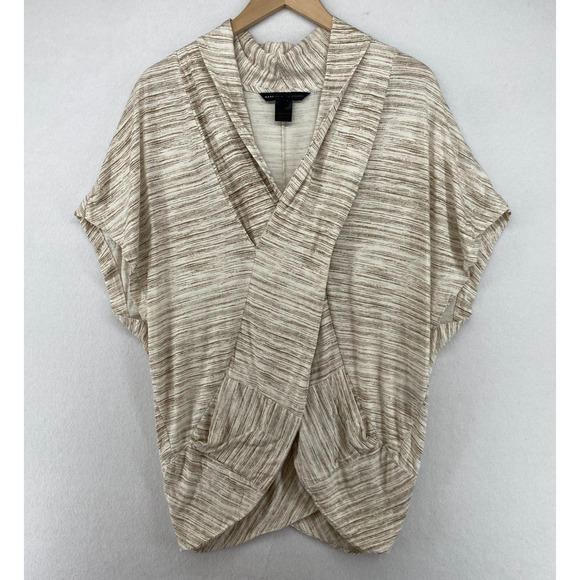 MARC BY MARC JACOBS Top XS S Cotton Modal Striped Crossover Batwing Tunic Beige - Picture 1 of 12